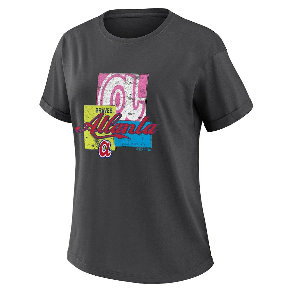 Charcoal Atlanta Braves WEAR by Erin Andrews Women's Domestic Box Color Boyfriend T-Shirt