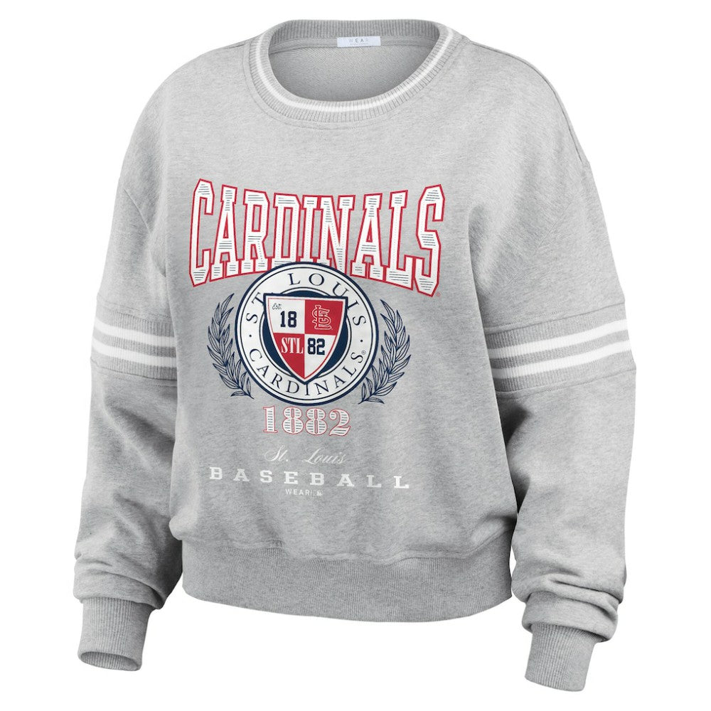 Heather Gray St. Louis Cardinals WEAR by Erin Andrews Women's Domestic Crest Pullover Sweatshirt