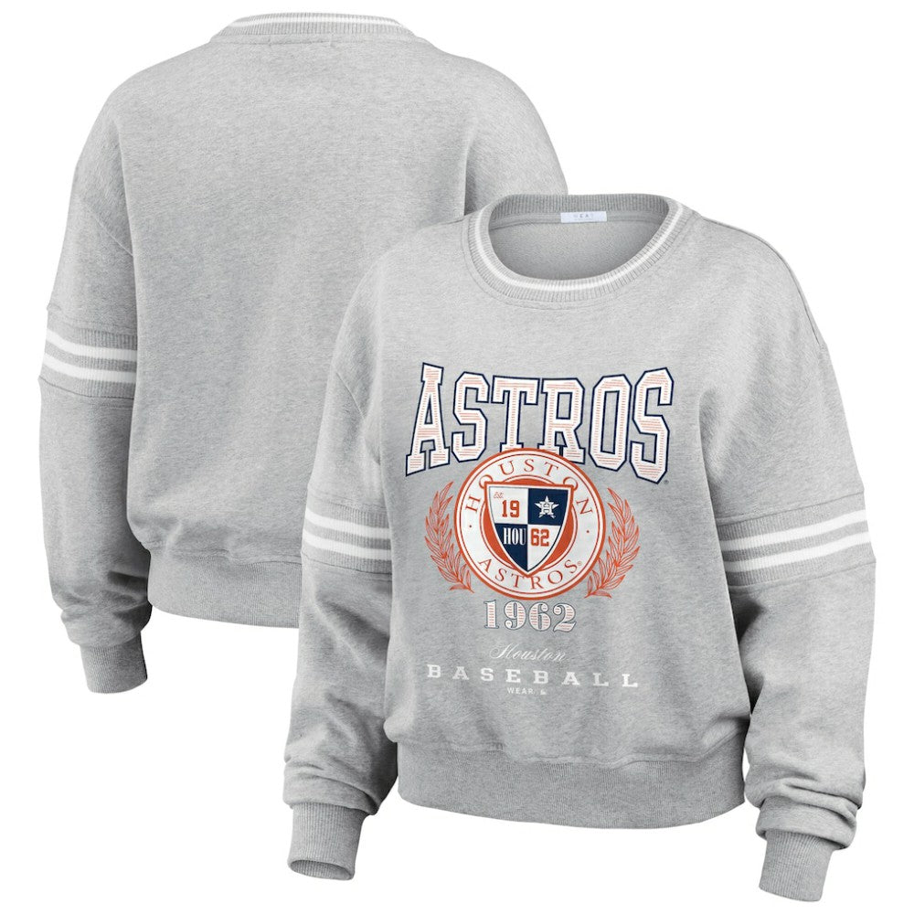 Heather Gray Houston Astros WEAR by Erin Andrews Women's Domestic Crest Pullover Sweatshirt