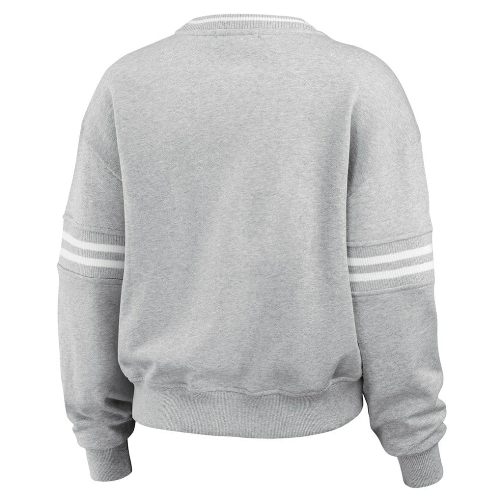 Heather Gray Chicago Cubs WEAR by Erin Andrews Women's Domestic Crest Pullover Sweatshirt