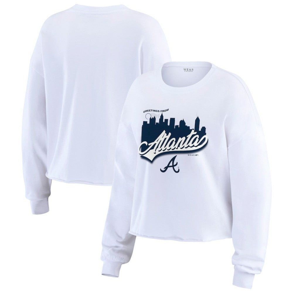 White Atlanta Braves WEAR by Erin Andrews Women's Domestic Postcard Long Sleeve T-Shirt