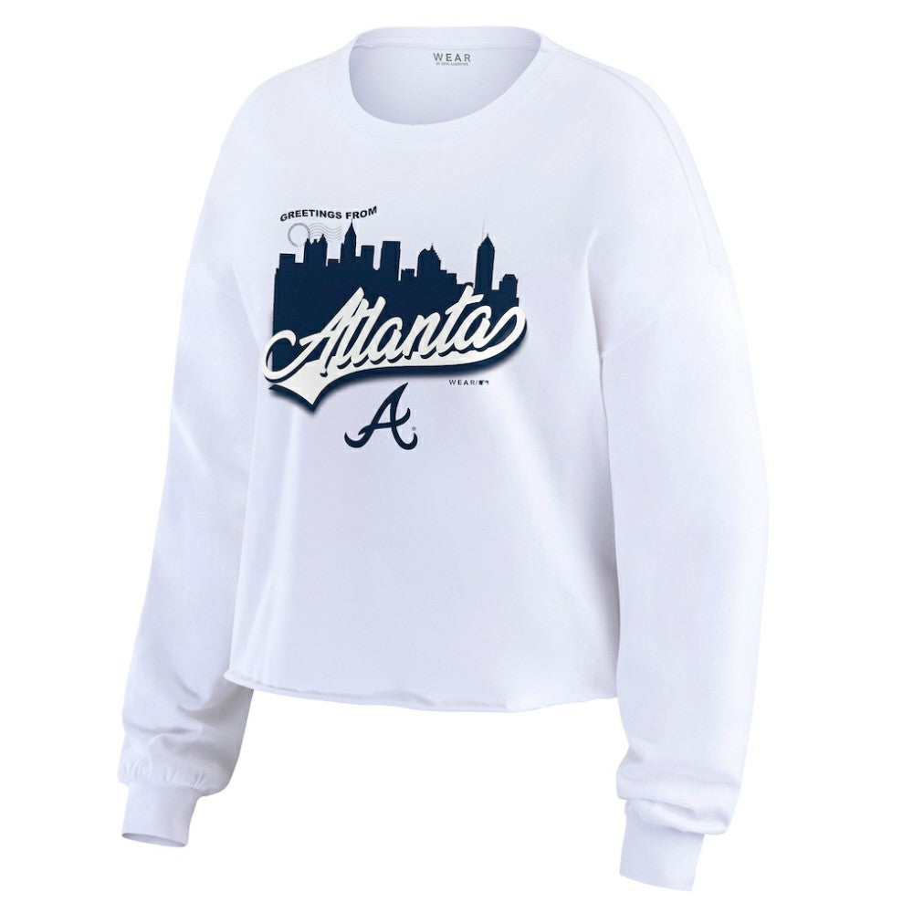 White Atlanta Braves WEAR by Erin Andrews Women's Domestic Postcard Long Sleeve T-Shirt