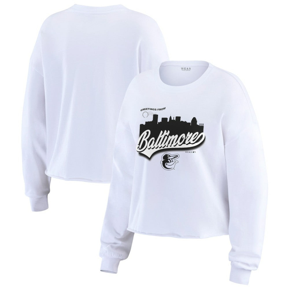 White Baltimore Orioles WEAR by Erin Andrews Women's Domestic Postcard Long Sleeve T-Shirt
