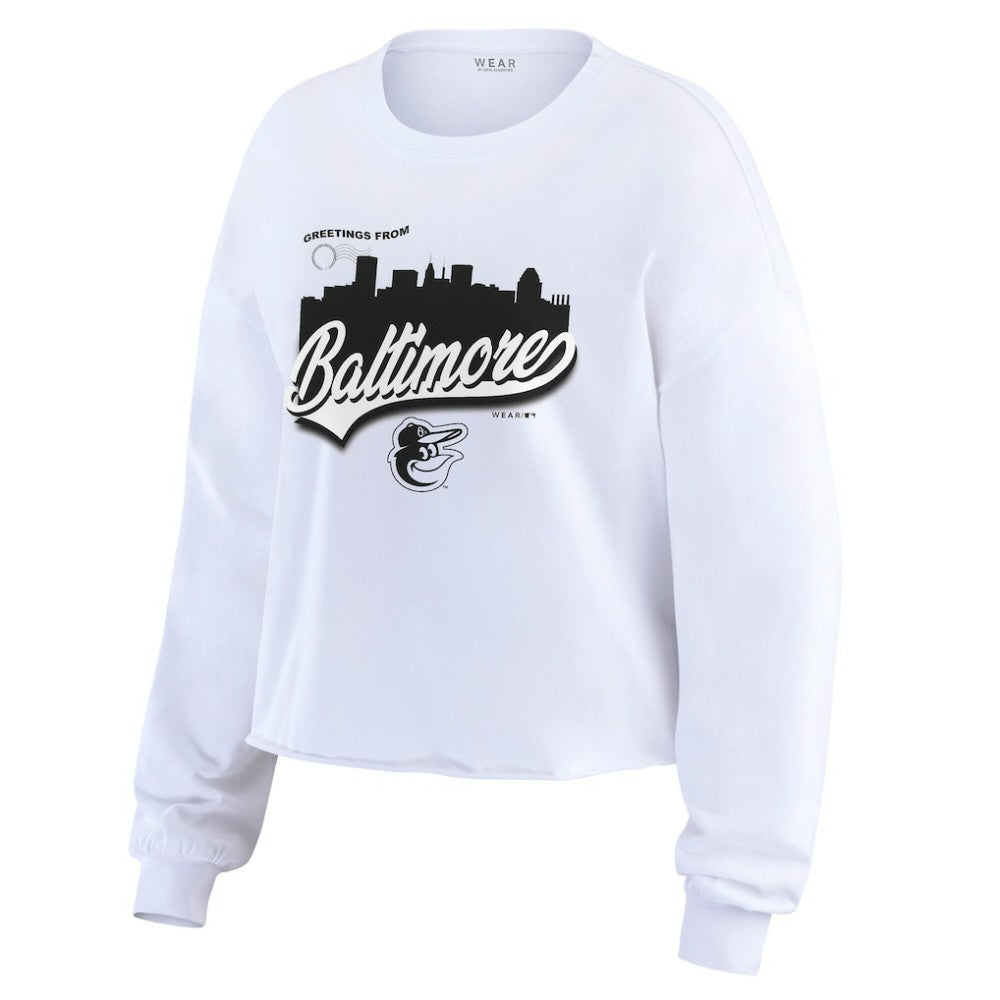 White Baltimore Orioles WEAR by Erin Andrews Women's Domestic Postcard Long Sleeve T-Shirt