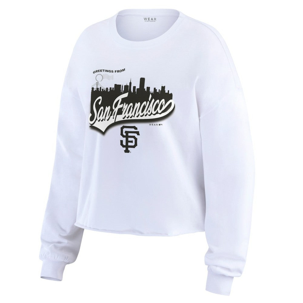 White San Francisco Giants WEAR by Erin Andrews Women's Domestic Postcard Long Sleeve T-Shirt