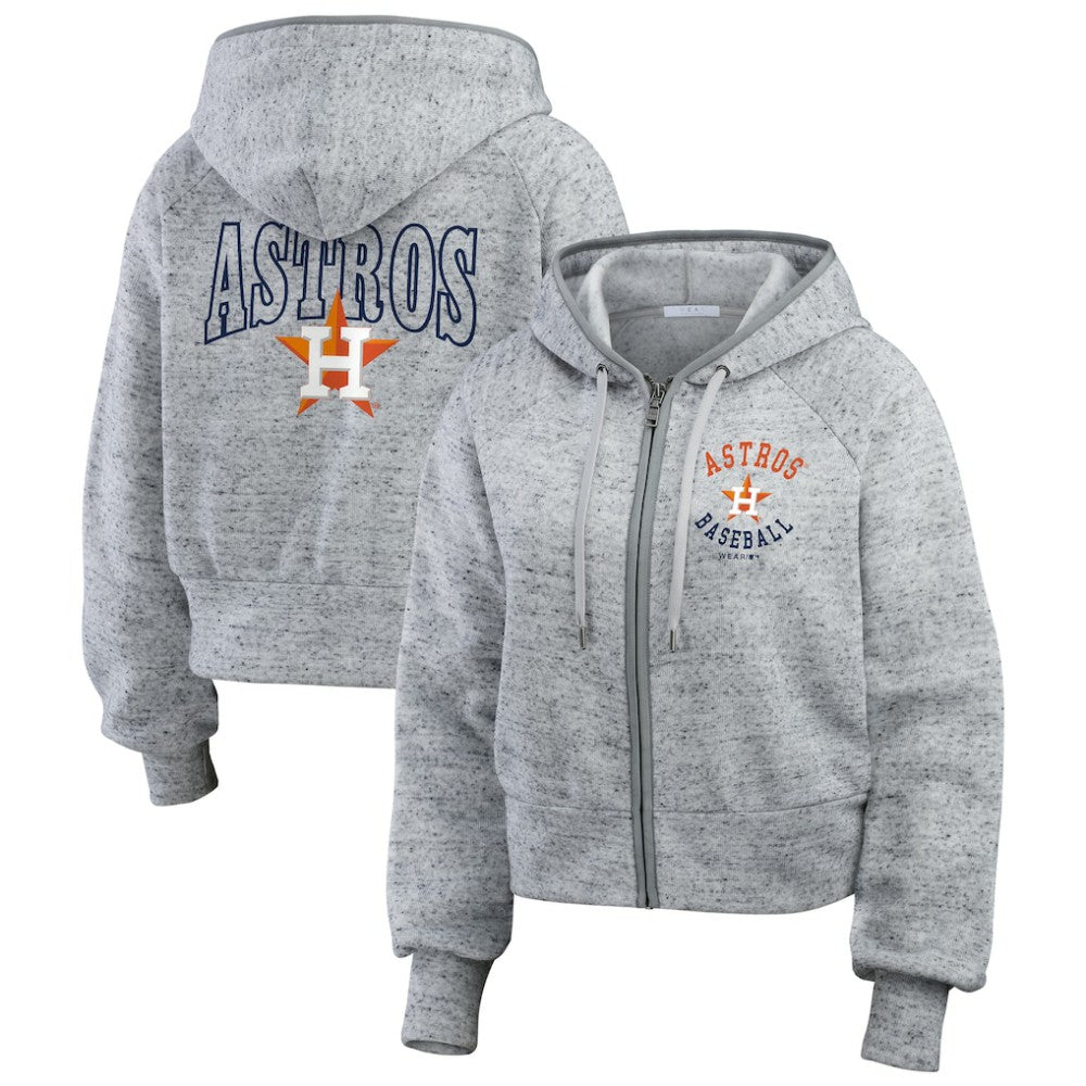 Heather Gray Houston Astros WEAR by Erin Andrews Women's Speckled Fleece Cropped Full-Zip Hoodie