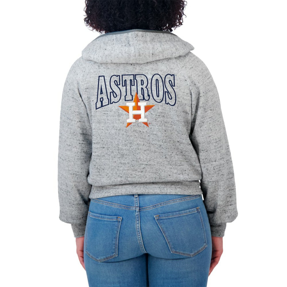 Heather Gray Houston Astros WEAR by Erin Andrews Women's Speckled Fleece Cropped Full-Zip Hoodie