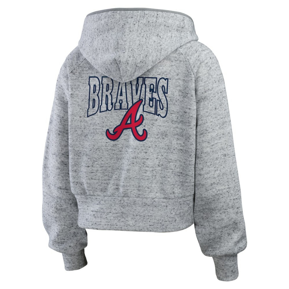 Heather Gray Atlanta Braves WEAR by Erin Andrews Women's Speckled Fleece Cropped Full-Zip Hoodie