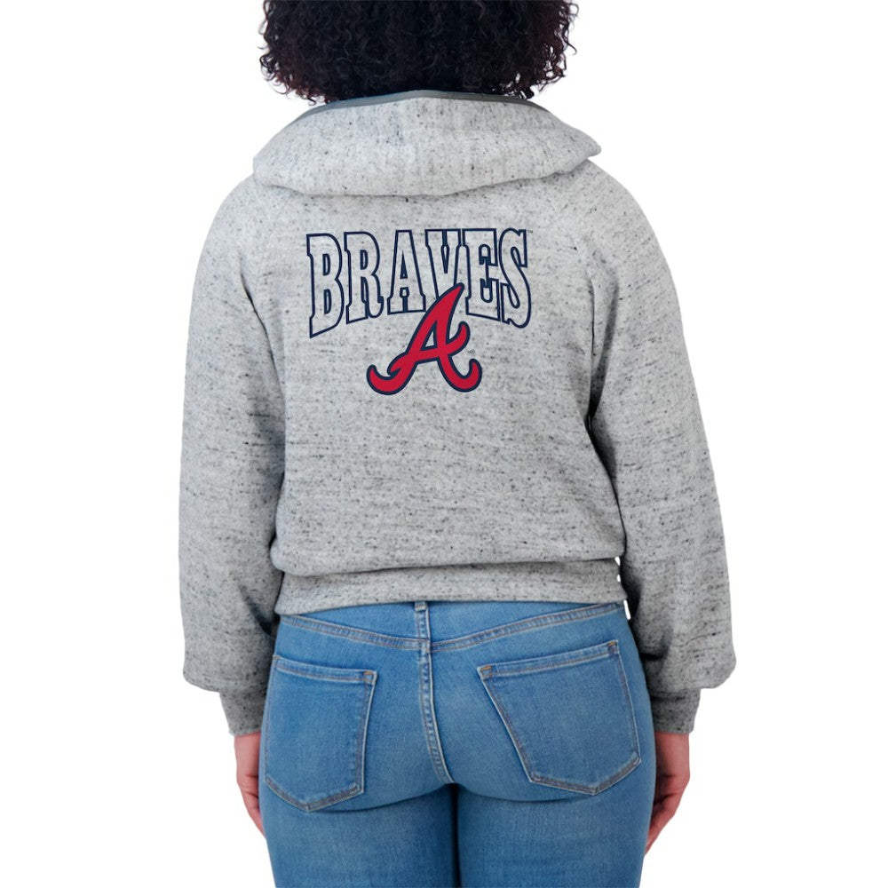 Heather Gray Atlanta Braves WEAR by Erin Andrews Women's Speckled Fleece Cropped Full-Zip Hoodie