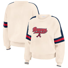 Cream Atlanta Braves WEAR by Erin Andrews Women's Stripe Pullover Sweater