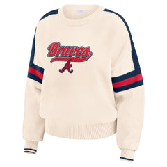 Cream Atlanta Braves WEAR by Erin Andrews Women's Stripe Pullover Sweater