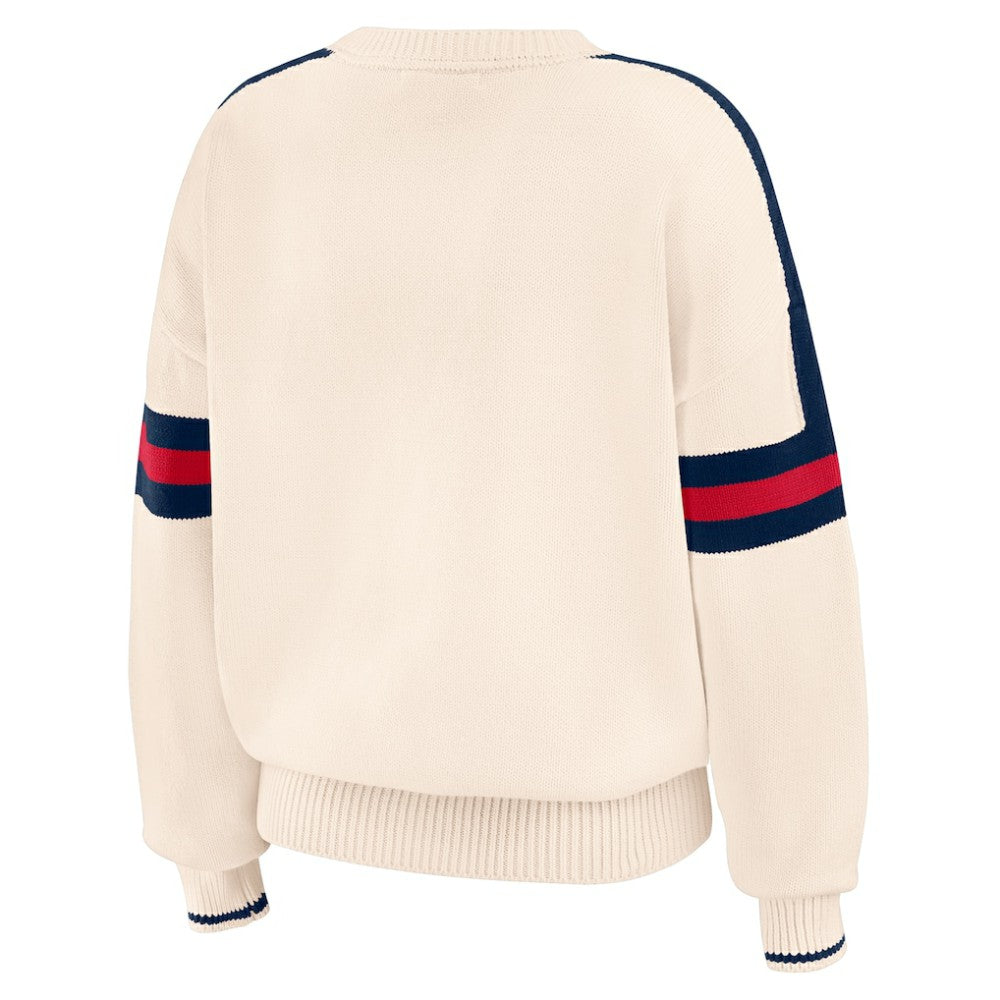 Cream Atlanta Braves WEAR by Erin Andrews Women's Stripe Pullover Sweater