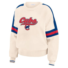Cream Chicago Cubs WEAR by Erin Andrews Women's Stripe Pullover Sweater