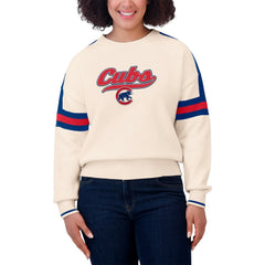 Cream Chicago Cubs WEAR by Erin Andrews Women's Stripe Pullover Sweater