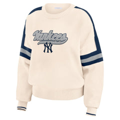 Cream New York Yankees WEAR by Erin Andrews Women's Stripe Pullover Sweater