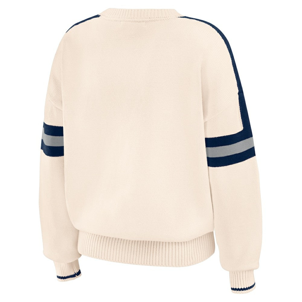 Cream New York Yankees WEAR by Erin Andrews Women's Stripe Pullover Sweater