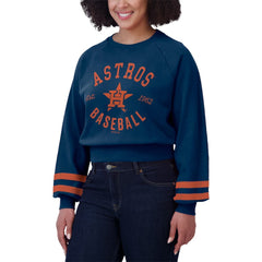 Navy Houston Astros WEAR by Erin Andrews Women's Vintage Washed Cropped Pullover Sweatshirt