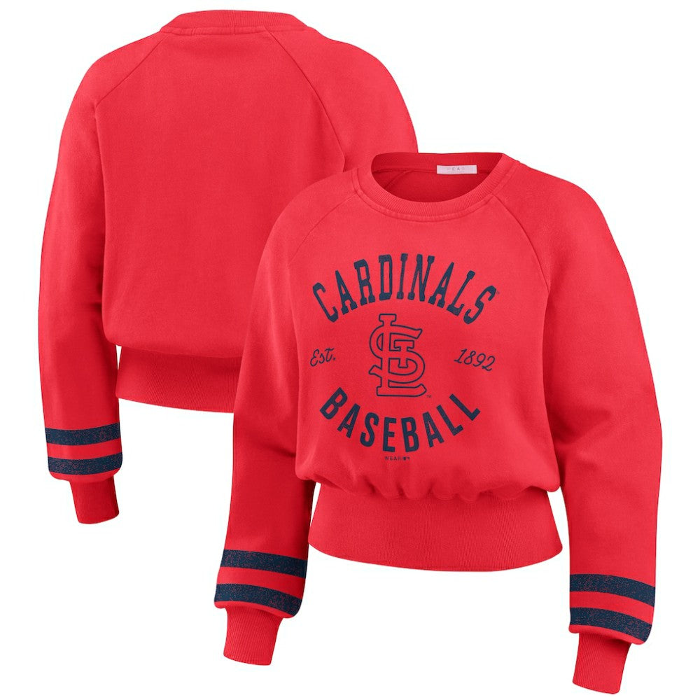 Red St. Louis Cardinals WEAR by Erin Andrews Women's Vintage Washed Cropped Pullover Sweatshirt