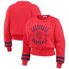 Red St. Louis Cardinals WEAR by Erin Andrews Women's Vintage Washed Cropped Pullover Sweatshirt