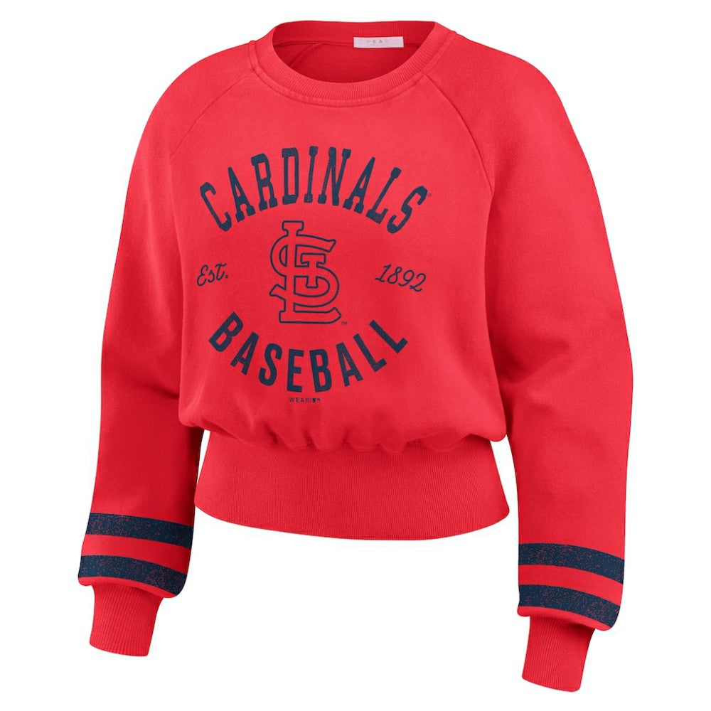 Red St. Louis Cardinals WEAR by Erin Andrews Women's Vintage Washed Cropped Pullover Sweatshirt