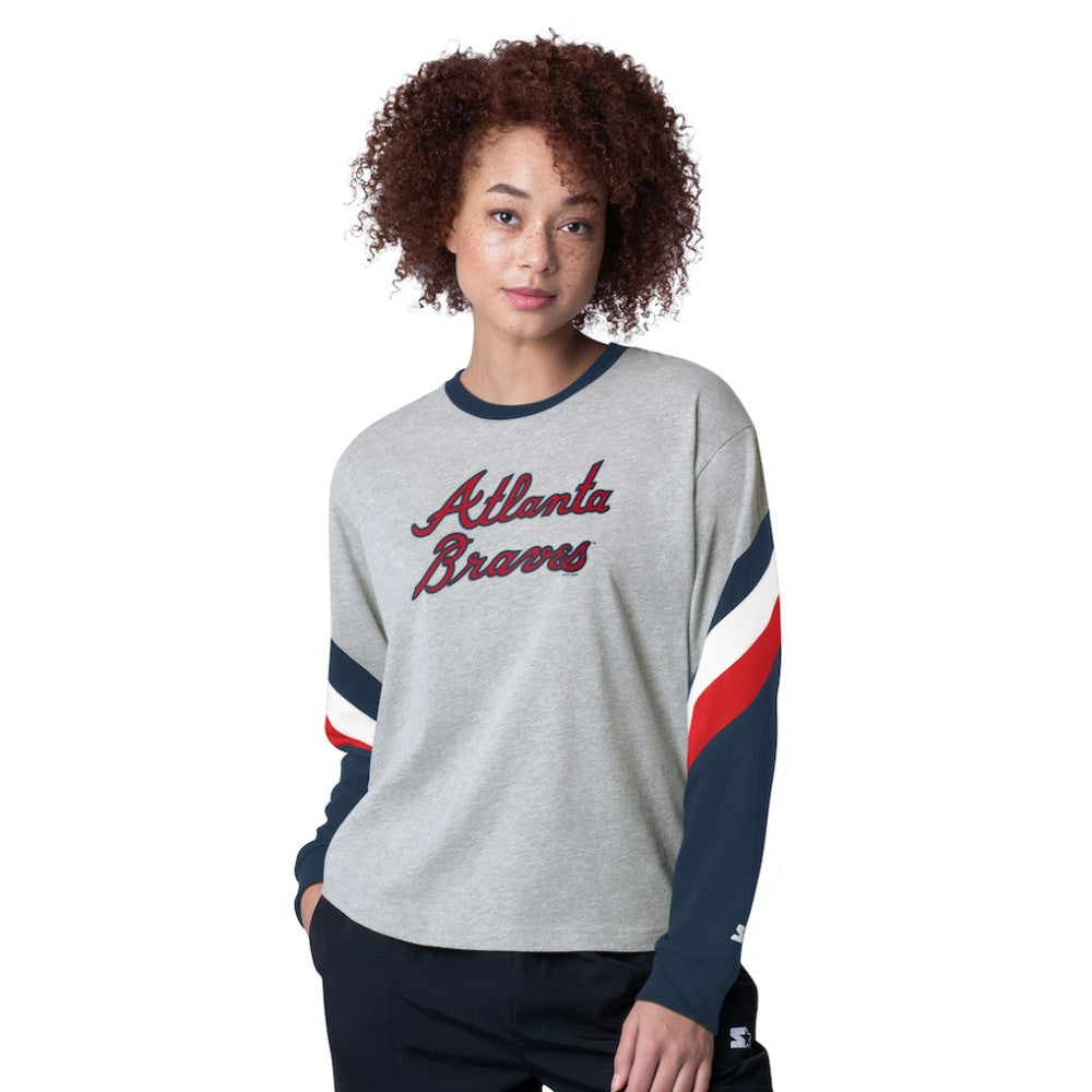 Heather Gray Atlanta Braves Starter Women's Triple A Fashion Color Block Long Sleeve Top