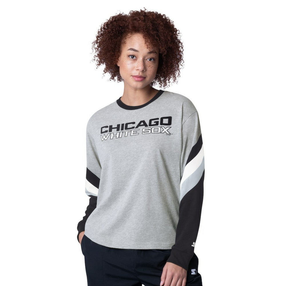 Heather Gray Chicago White Sox Starter Women's Triple A Fashion Color Block Long Sleeve Top