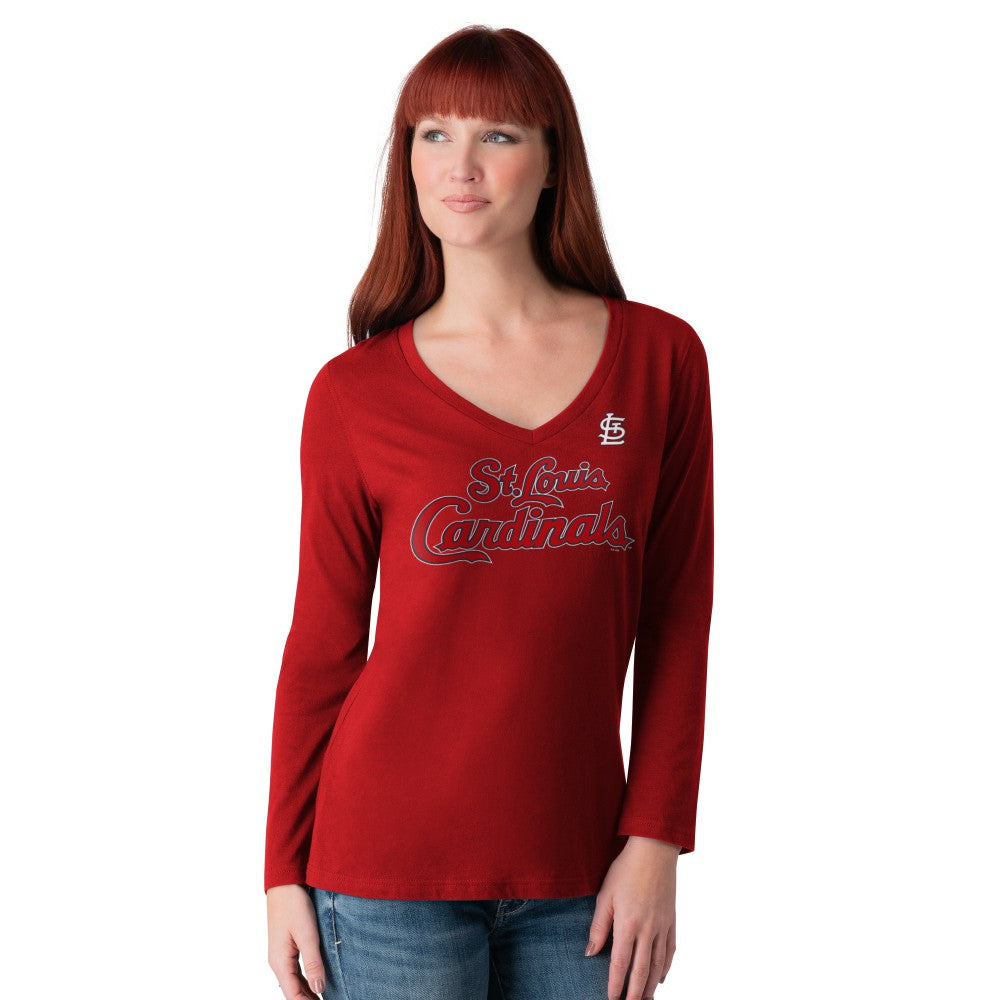 Red St. Louis Cardinals G-III 4Her by Carl Banks Women's Post Season Long Sleeve V-Neck T-Shirt