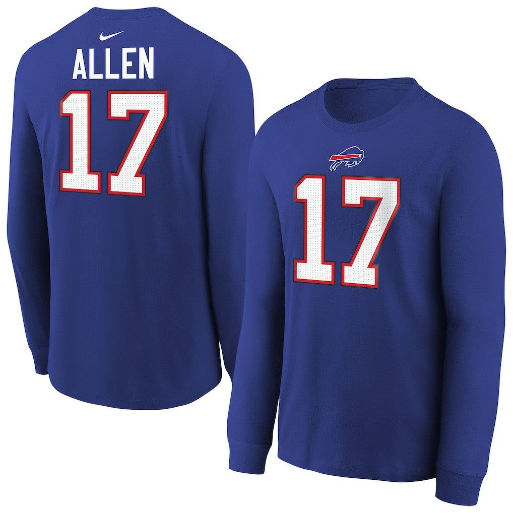 Josh Allen  Youth Player Name & Number Long Sleeve T-Shirt - Buffalo Bills T-shirts
