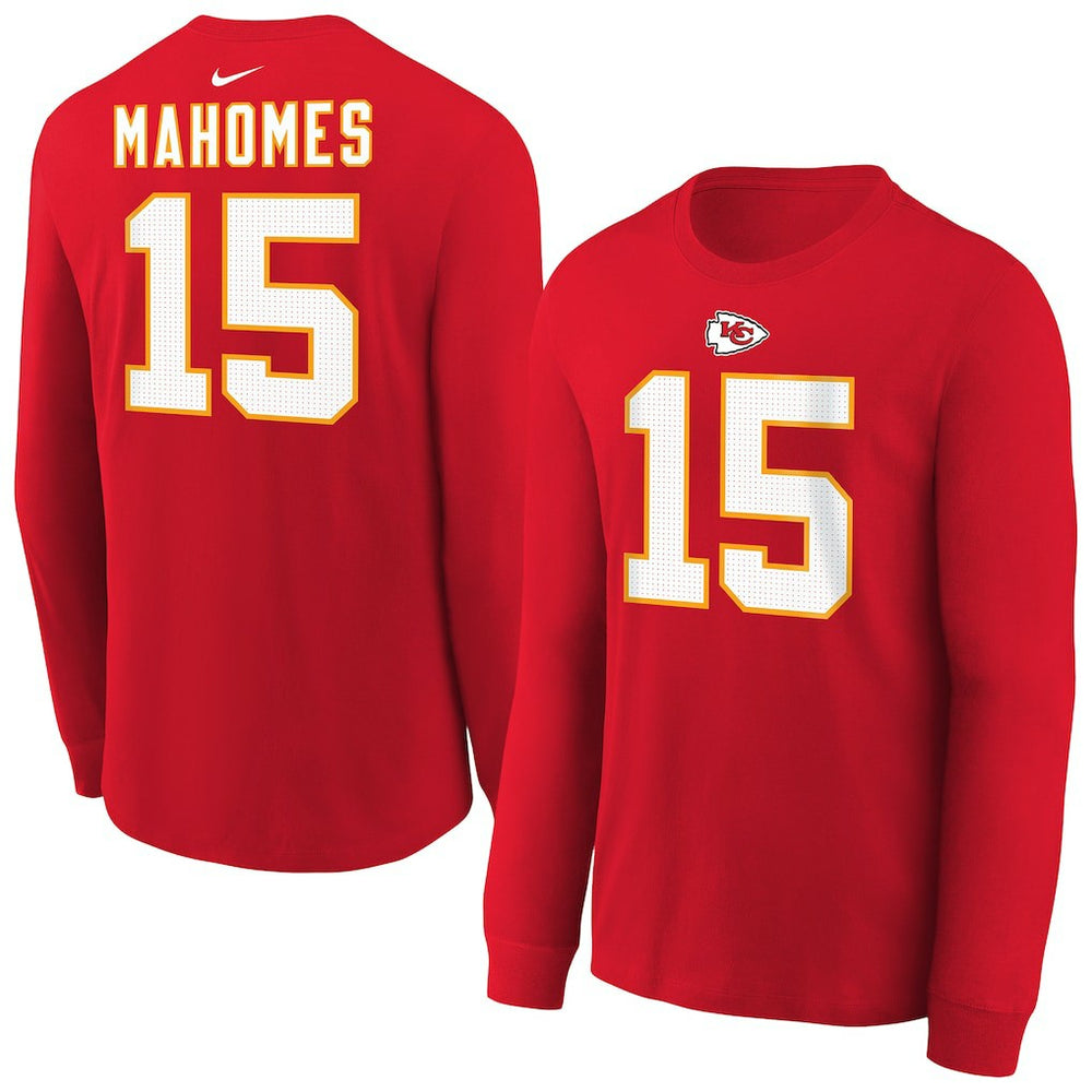 Patrick Mahomes  Youth Player Name & Number Long Sleeve T-Shirt - Kansas City Chiefs T-shirts