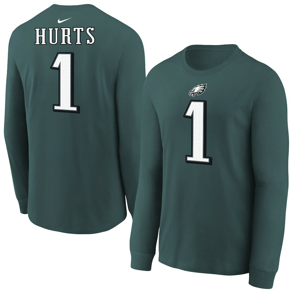 Jalen Hurts  Youth Player Name & Number Long Sleeve T-Shirt - Philadelphia Eagles T-shirts