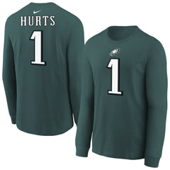 Jalen Hurts  Youth Player Name & Number Long Sleeve T-Shirt - Philadelphia Eagles T-shirts