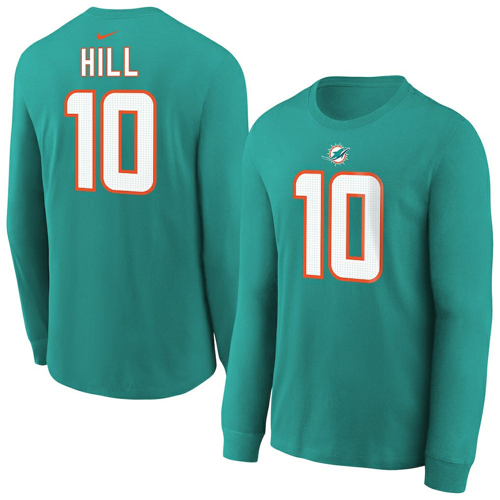 Tyreek Hill  Youth Player Name & Number Long Sleeve T-Shirt - Miami Dolphins T-shirts