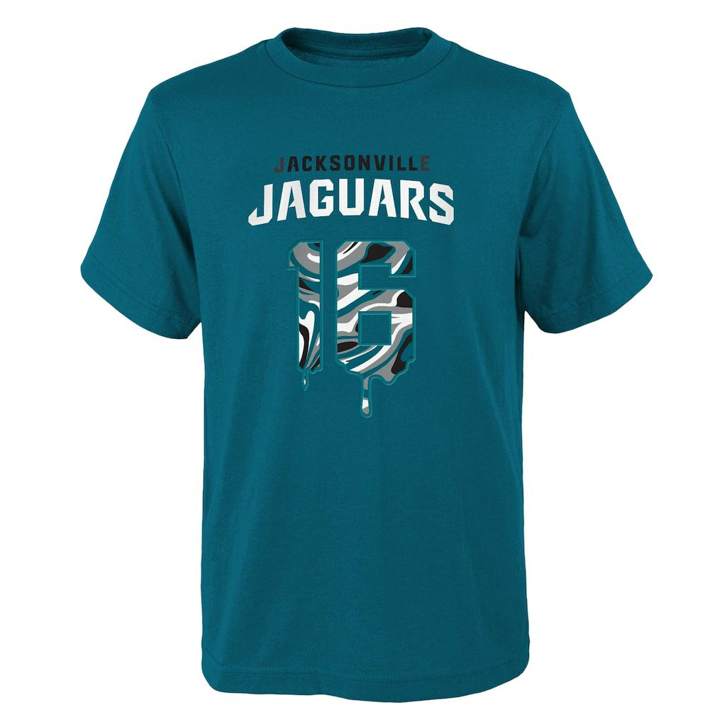 Trevor Lawrence  Youth Mainliner Drip Player Name & Number T-Shirt - Jacksonville Jaguars T-shirts