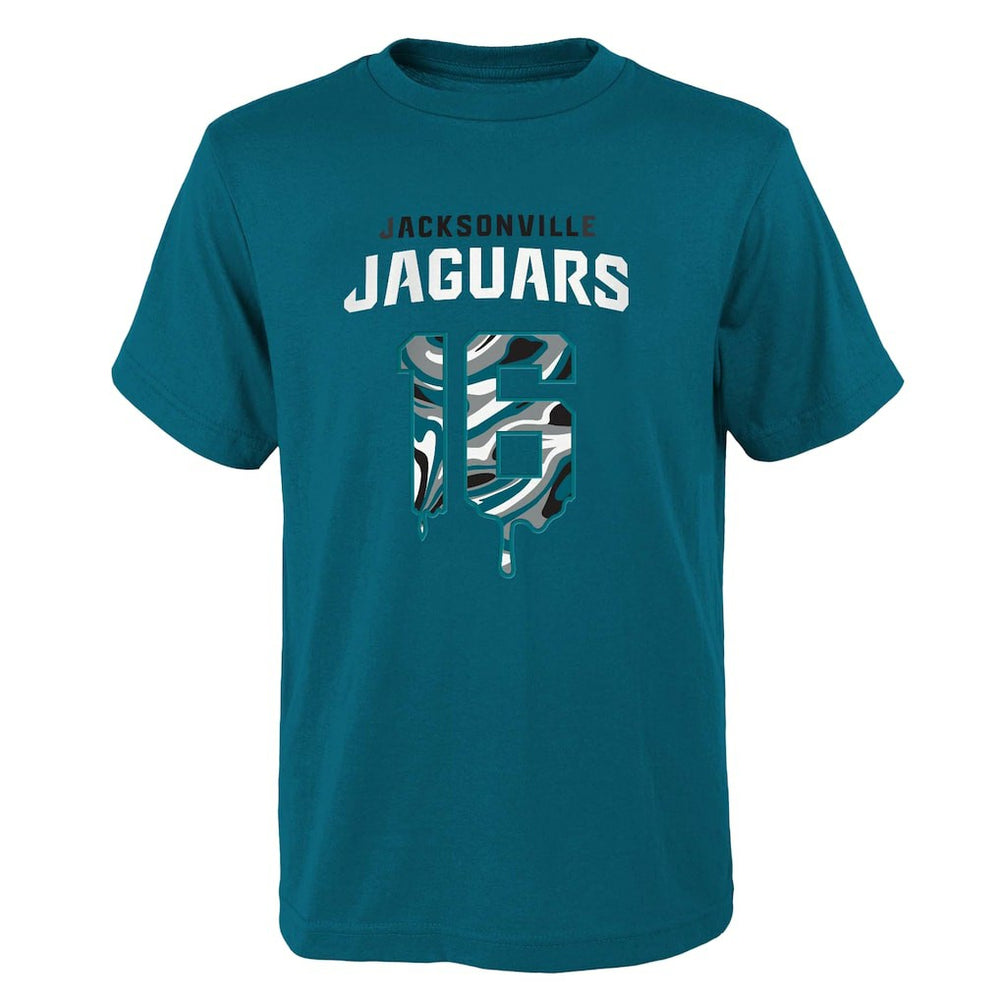 Trevor Lawrence  Youth Mainliner Drip Player Name & Number T-Shirt - Jacksonville Jaguars T-shirts