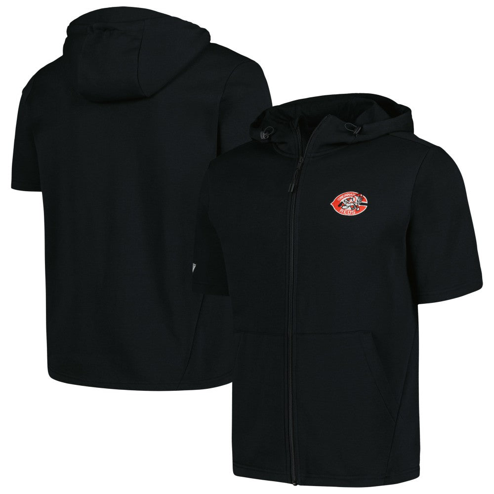 Black Cincinnati Reds Levelwear Recruit Short Sleeve Full-Zip Hoodie