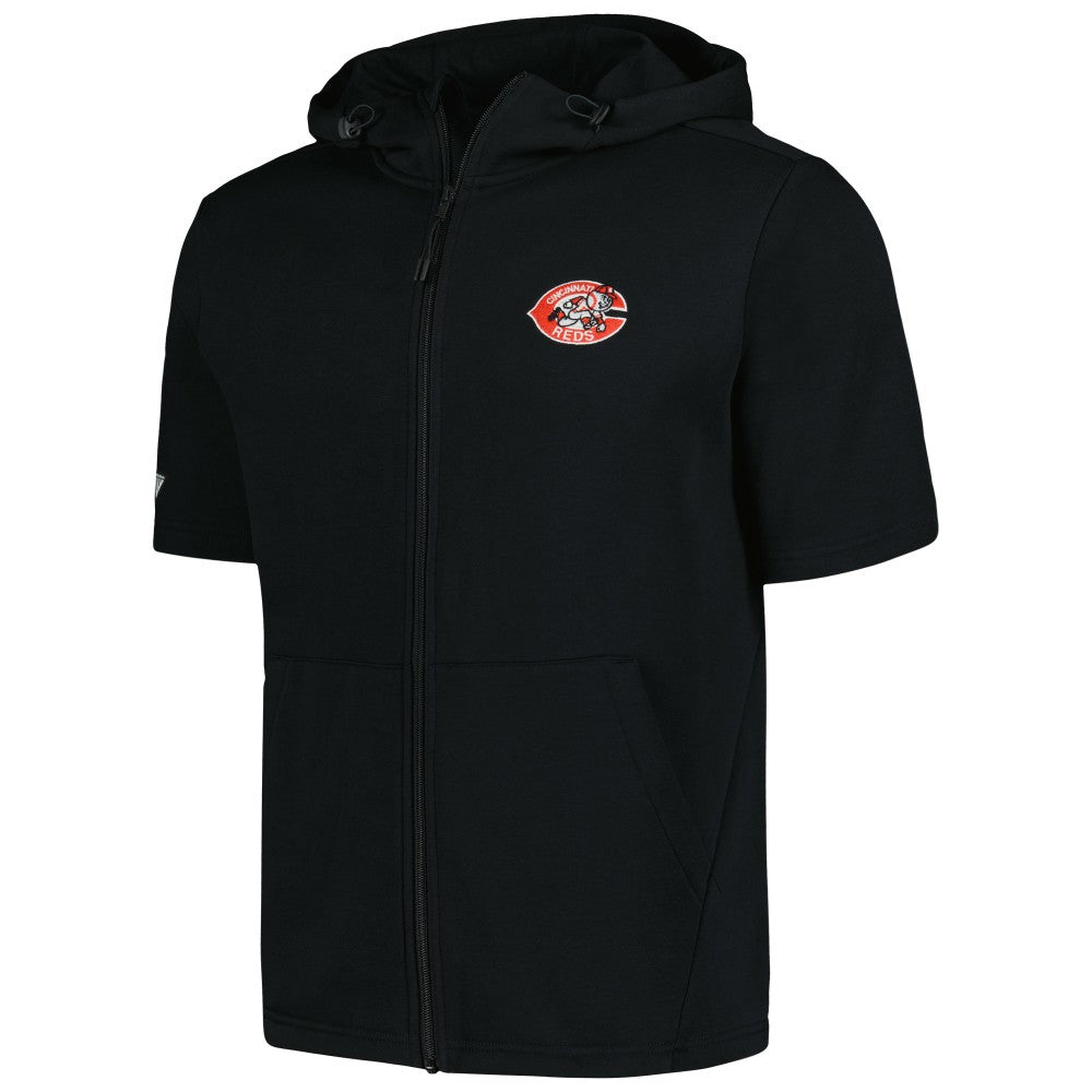 Black Cincinnati Reds Levelwear Recruit Short Sleeve Full-Zip Hoodie