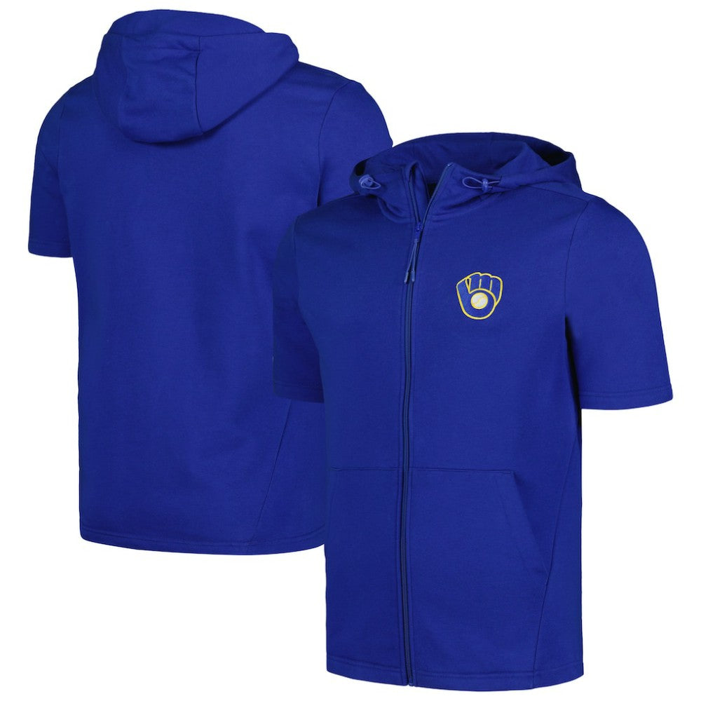 Royal Milwaukee Brewers Levelwear Recruit Short Sleeve Full-Zip Hoodie
