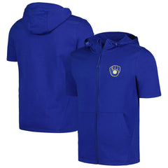 Royal Milwaukee Brewers Levelwear Recruit Short Sleeve Full-Zip Hoodie