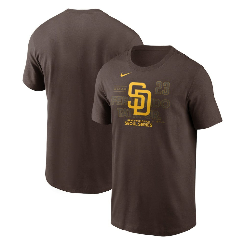Brown Fernando Tatis Jr. San Diego Padres Nike 2024 MLB World Tour Seoul Series Player Name & Number Event Stack T-Shirt