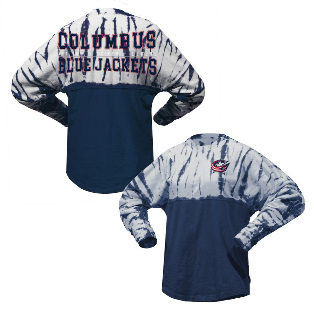 NHL Columbus Blue Jackets Spirit Jersey Unisex Crystal Half Dye Long Sleeve T-Shirt