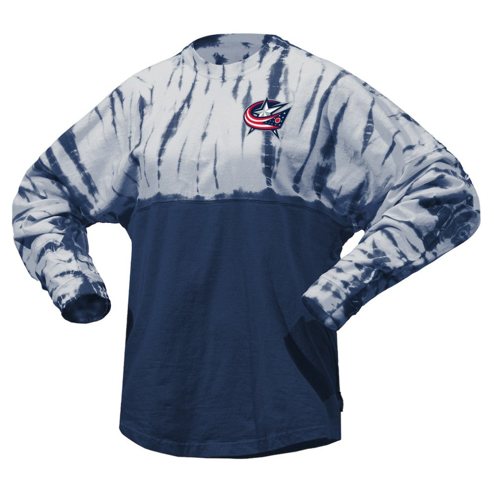 NHL Columbus Blue Jackets Spirit Jersey Unisex Crystal Half Dye Long Sleeve T-Shirt