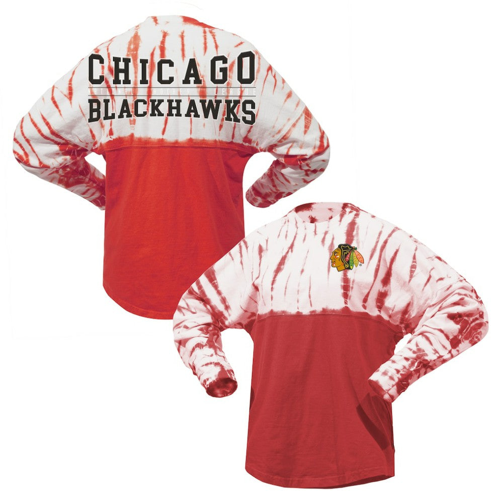 NHL Chicago Blackhawks Spirit Jersey Unisex Crystal Half Dye Long Sleeve T-Shirt