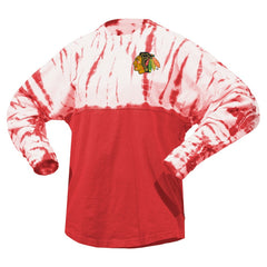 NHL Chicago Blackhawks Spirit Jersey Unisex Crystal Half Dye Long Sleeve T-Shirt