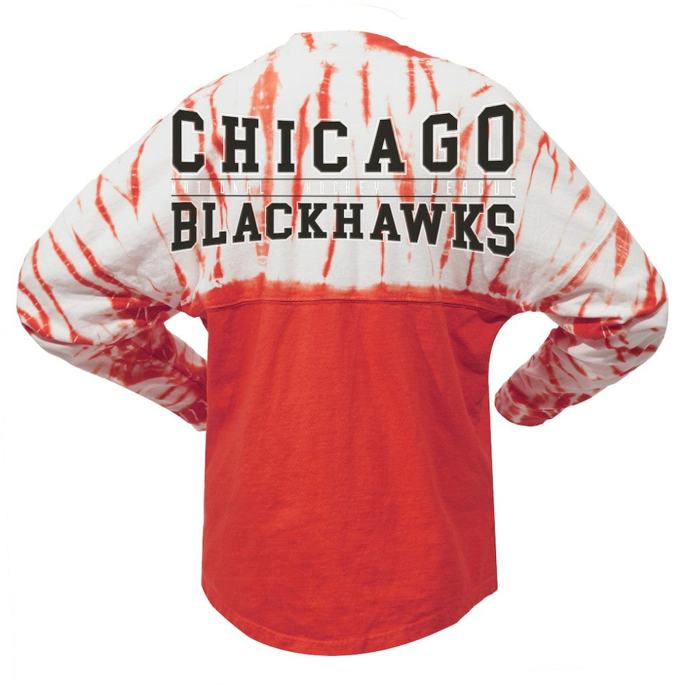 NHL Chicago Blackhawks Spirit Jersey Unisex Crystal Half Dye Long Sleeve T-Shirt