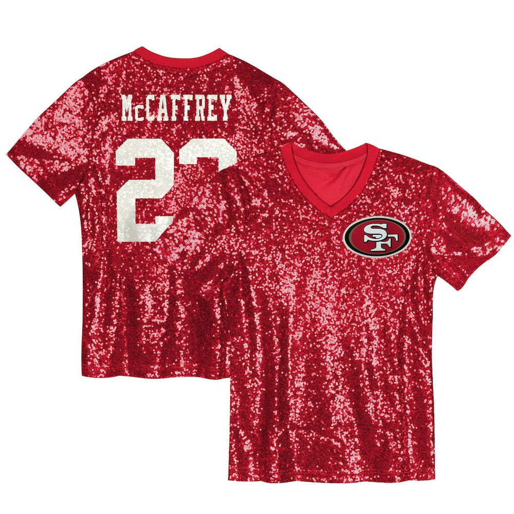 Christian McCaffrey  Women's Player Name & Number V-Neck Fashion Jersey - San Francisco 49ers Jerseys