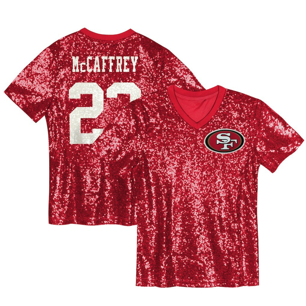 Christian McCaffrey  Women's Player Name & Number V-Neck Fashion Jersey - San Francisco 49ers Jerseys