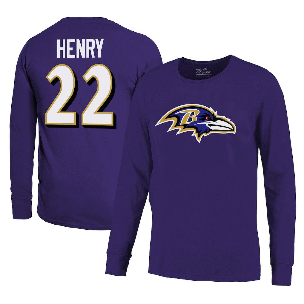 Derrick Henry  Majestic Threads Name & Number Long Sleeve T-Shirt - Baltimore Ravens T-shirts