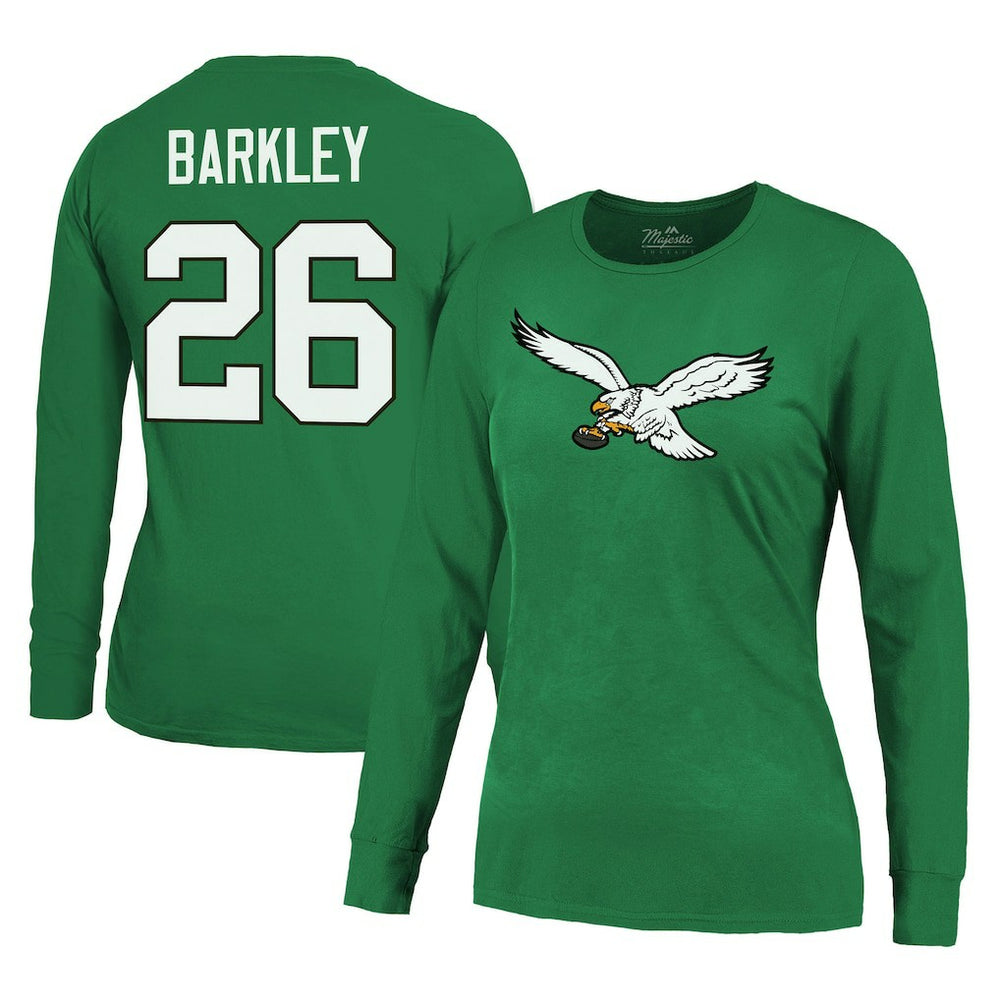 Saquon Barkley  Majestic Threads Women's Name & Number Long Sleeve T-Shirt - Philadelphia Eagles T-shirts
