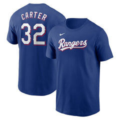Royal Evan Carter Texas Rangers Nike Fuse Name & Number T-Shirt
