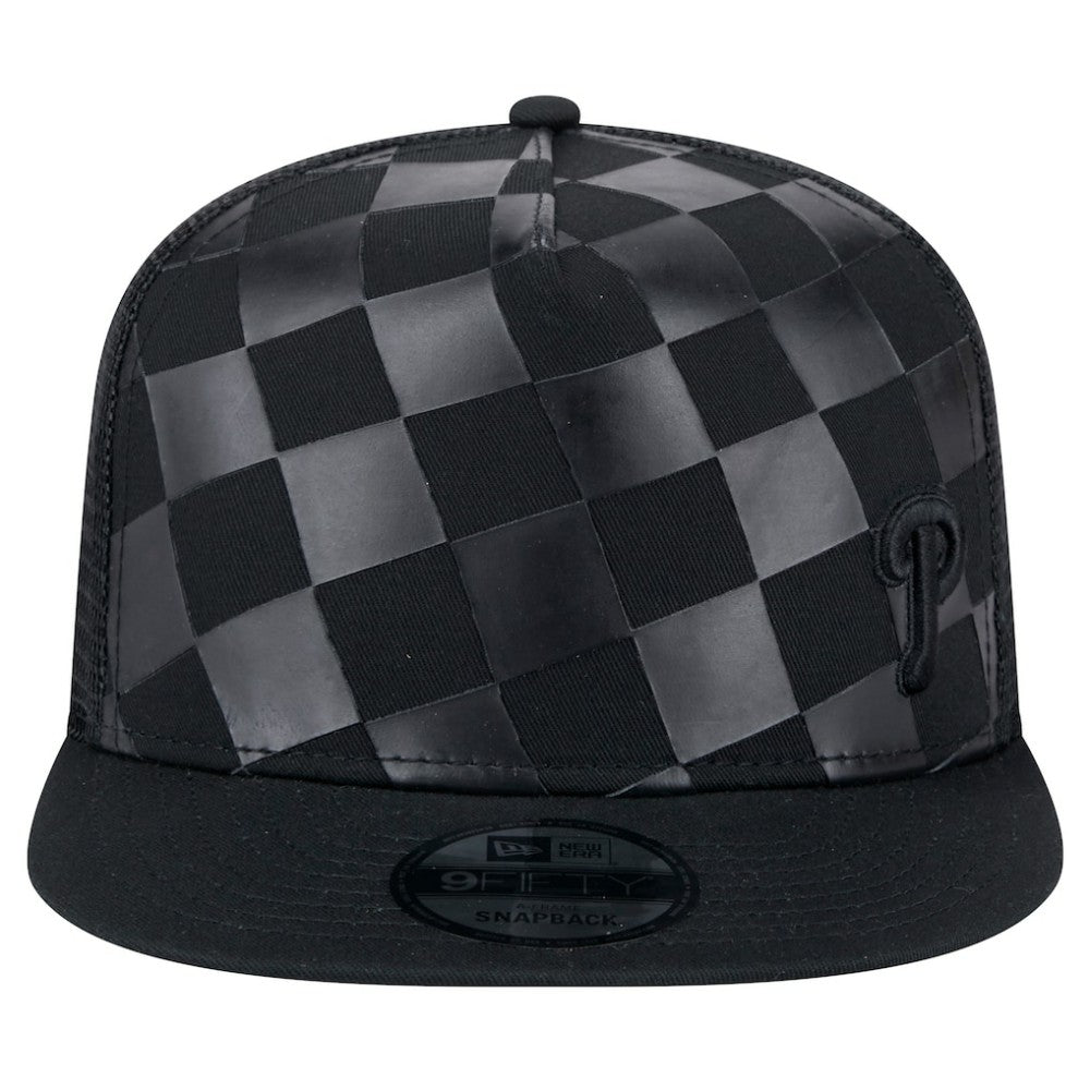 Black Philadelphia Phillies New Era Score Check 9FIFTY A-Frame Trucker Snapback Hat